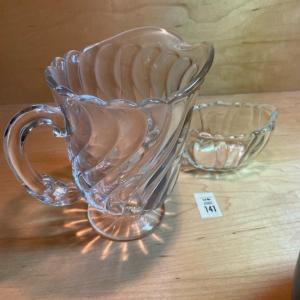 Photo of Heavy clear glass pitcher and creamer