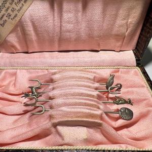 Photo of Lot of 4 Antique Nut & Olive Picks w/Silver Tops & Plated Picks 3.5" Tall as Pic
