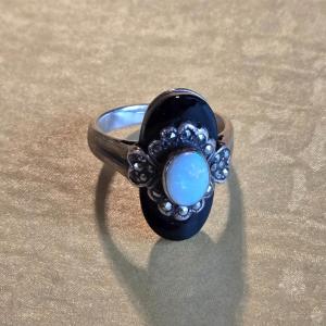 Photo of Sterling Silver Black Onyx & Opal Ring