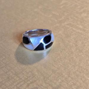 Photo of Sterling Silver Mother of Pearl and Onyx Ring