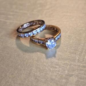 Photo of Gold over Sterling Silver Cubic Zirconia Wedding Ring Set