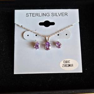 Photo of Sterling Silver & Pink Cubic Zirconia Necklace and Earrings