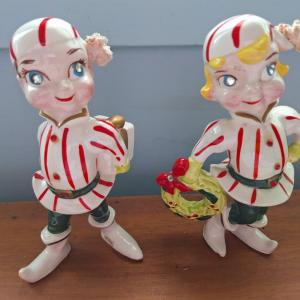 Photo of 2 Rare Vintage Kreiss Ceramic Christmas Elf Figure Jewel Eyes
