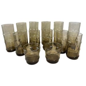 Photo of Vintage Mid-Century Smoky Brown Bamboo Styled 13-Piece Drinkware Set