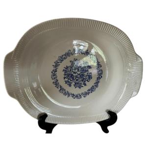 Photo of MCM Americana Blue and White Rose Scalloped Edge Ceramic Serving Platter
