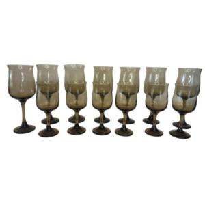 Photo of Vintage Libbey Mocha Glass Set of 13 Stemmed Goblet Set