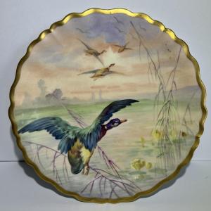 Photo of Limoges France Hand Painted Flying Geese/Duck Porcelain 9" Plate as Pictured.