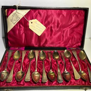 Photo of German Carl Fahn Hand Made .800 Silver Mini Spoon Set of 12 Dedicated to Theodor