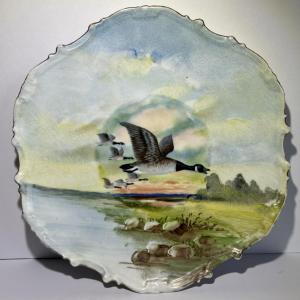 Photo of Limoges France Hand Painted Flying Geese/Duck Porcelain 10" Plate as Pictured.