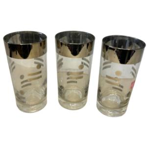 Photo of Vintage 1960s Silver Rim Geometric Tall Glasses Collins Tumblers Set of 3