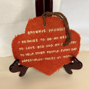Photo of Vintage Girl Scout Brownie Promise Framed Cross Stitch Early 1970s
