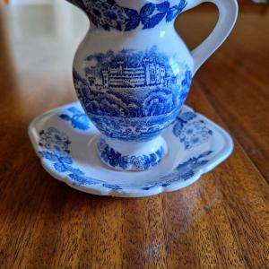 Photo of Blue white pitcher w/plate