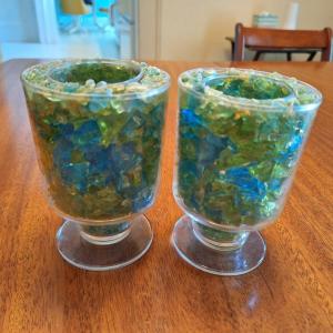 Photo of 2 Blue/green sea glass candle holders
