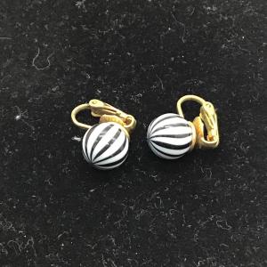 Photo of Vintage black and white striped clip on earrings