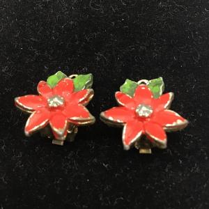 Photo of Red flowers vintage clip on earrings