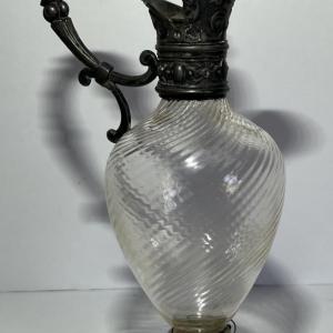 Photo of Antique Silver-Plated Swirl Glass Oil/Vinegar Pourer w/Stopper 8" Tall in VG Pre