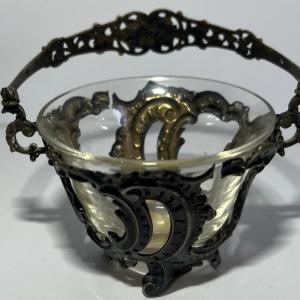 Photo of Antique .800 Silver Mini Cheese Basket w/Glass Bowl 3.5" x 4.5" in VG Preowned C