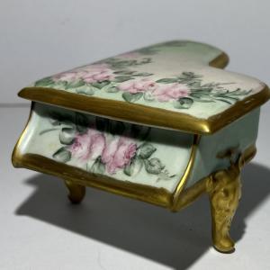 Photo of Vintage Hand Painted Piano Porcelain Trinket Box 3" x 5.5" in VG Preowned Condit