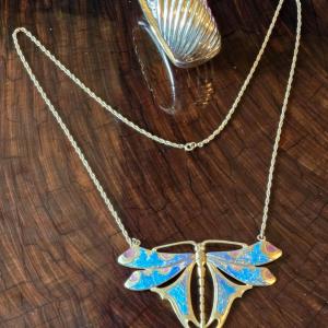 Photo of Gold Tone & Enamel Dragonfly Necklace & Gold Tone Hinged Bangle