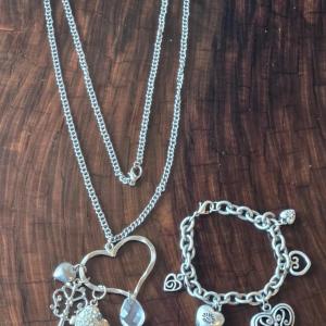 Photo of Silver Tone Heart Charm Bracelet & Key and Fish Necklace