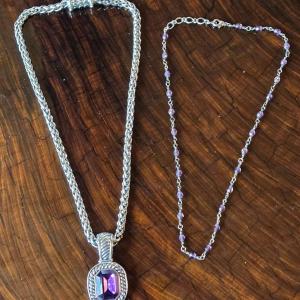 Photo of Silver Tone Necklace with Purple Stone and the other with Purple Beads