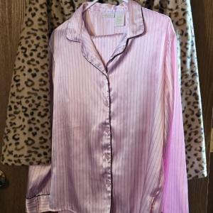 Photo of Silky Pink with Black Pinstripe Pj's and Cheetah Print Fleece Robe