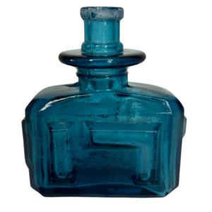 Photo of Vintage Empoli Blue Glass Decanter Genie Bottle in the Square Brutalist Style wi