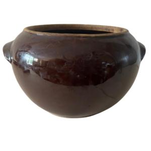 Photo of Antique c. 1920s Deep Brown Stoneware Glazed Artisan Bean Pot