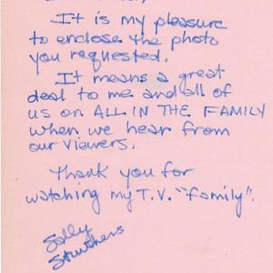 Photo of All in the Family Sally Struthers signed letter