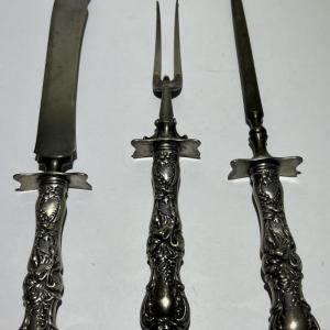 Photo of Vintage/Antique 3-Piece Silver Plated Nice Detail Carving Set in VG Preowned Con