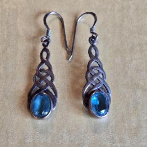 Photo of Sterling Silver & Aquamarine Celtic Earrings