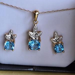 Photo of 10k Gold & Aquamarine Necklace & Earrings