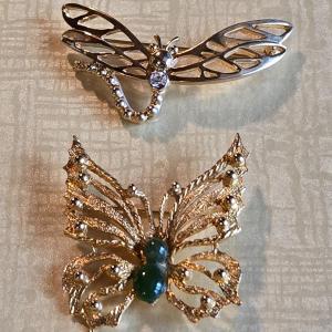 Photo of Butterfly and Dragonfly Gold Tone Brooches