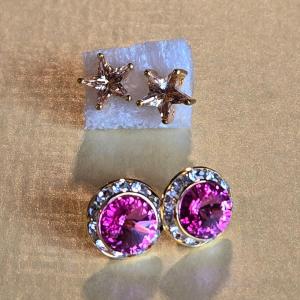 Photo of Gold Tone Citrine Star Earrings and Gold Tone Pink Stone Earrings