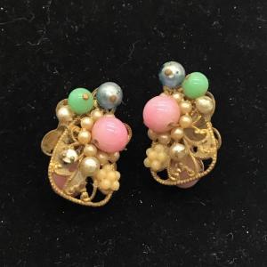 Photo of Vintage multicolor beaded clip on earrings
