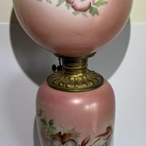 Photo of Victorian "Gone with the Wind" Electrified Oil Lamp 31" Tall w/Hand Painted Flow