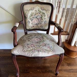 Photo of Victorian Style Statement Chair Tapestry and Etched Wood