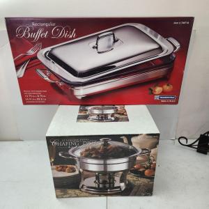Photo of Lot of 2 18/10 Stainless Steel Buffet Dish & 4 Qt Stainless Steel Chafing Dish