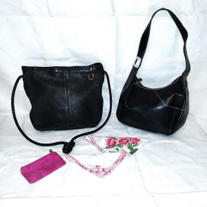 Photo of TWO LEATHER AND LEATHER LIKE BLACK PURSES