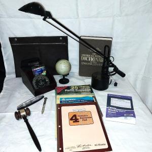 Photo of DESK LAMP-SMALL GLOBE-GAUNTLET-WOODEN HOLDER WITH SECRIC STORAGE IN BACK-MORE