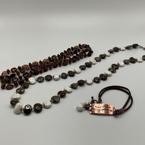 Photo of Glass beaded Necklaces, Leather strap bracelet w/cooper read