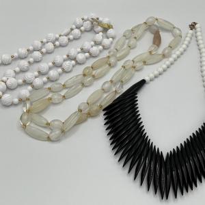 Photo of White Lucite Avon necklace, Rose quartz necklace,