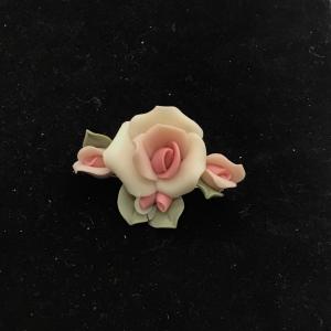 Photo of Brooch Pin Genuine Bisque Porcelain Pastel Pink White Roses Green Leaves pin