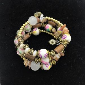 Photo of Memory Wire Brown GT Flower Beads Bracelet