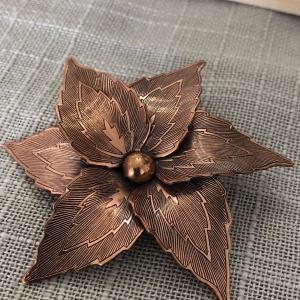 Photo of Vintage 50s Etched Copper Pinwheel Flower Brooch Pin Mid Century Art Deco