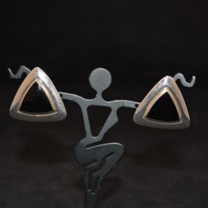 Photo of Triangular 925 Sterling and Onyx Earrings 8.6g
