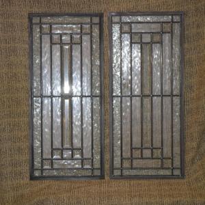 Photo of Set of 2 Vintage Leaded Glass Window with Floral Detailing and Prism Effects
