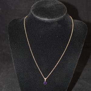 Photo of 14k Gold Chain with 14k Diamond and Amethyst Pendant 16" 1.0g