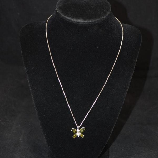 Photo of 925 Sterling Box Chain with 925 Butterfly w/ Green CZ 18" 5.3g
