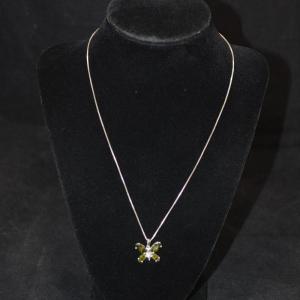 Photo of 925 Sterling Box Chain with 925 Butterfly w/ Green CZ 18" 5.3g